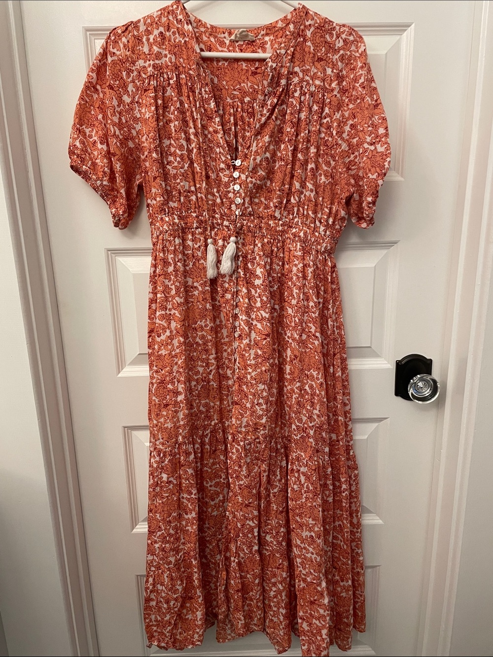 Orange white Boho Indian Printed Dress